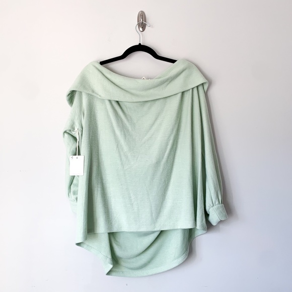 A.N.A. Mint Green Off The Shoulder Sweatshirt Blouse - Picture 6 of 6